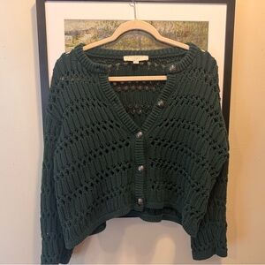 LOFT Women's Deep Green Button-Up Cardigan